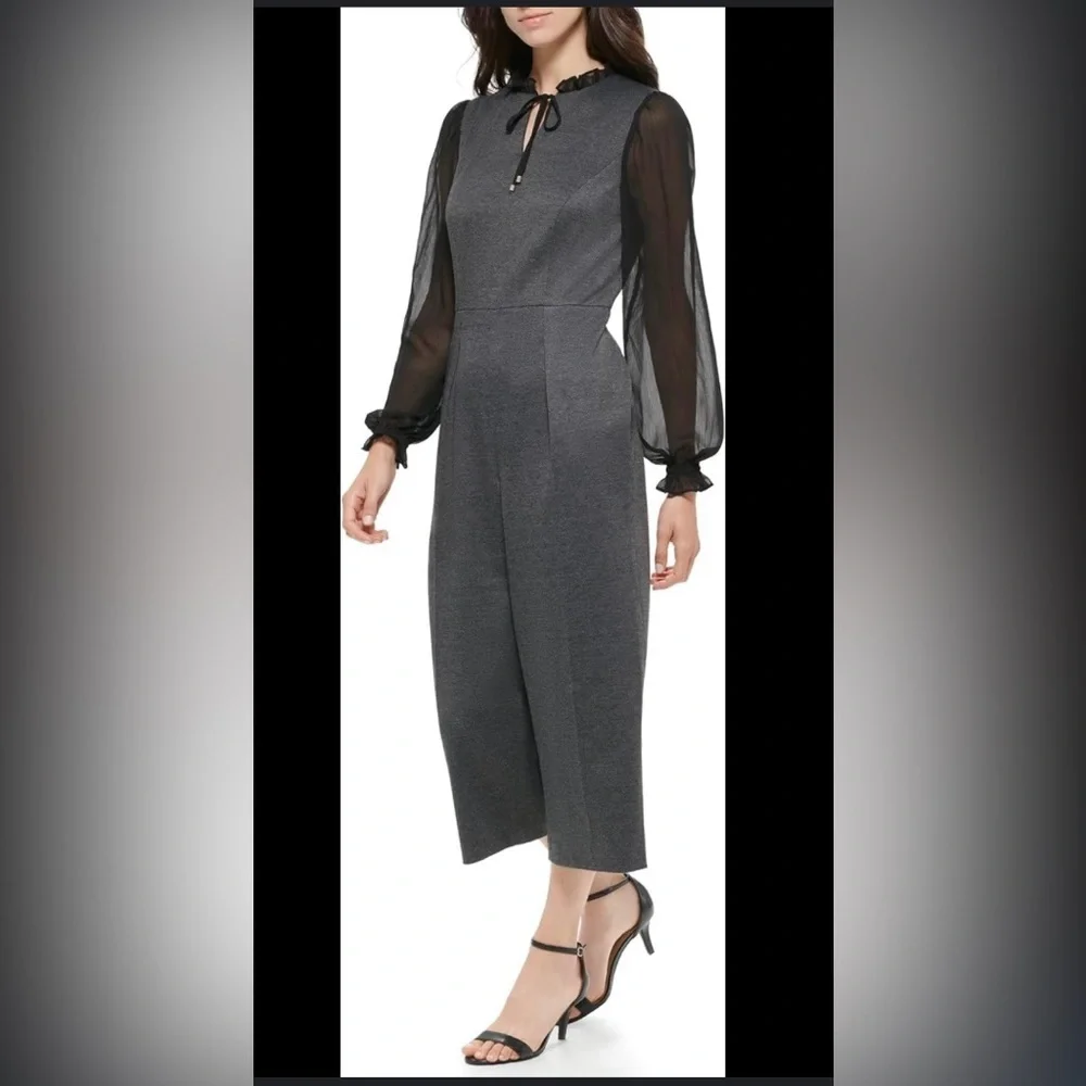 New Dark Grey Tommy Hilfiger wide leg Pant Jumpsuit Women's 16 Plus Sheer Casual